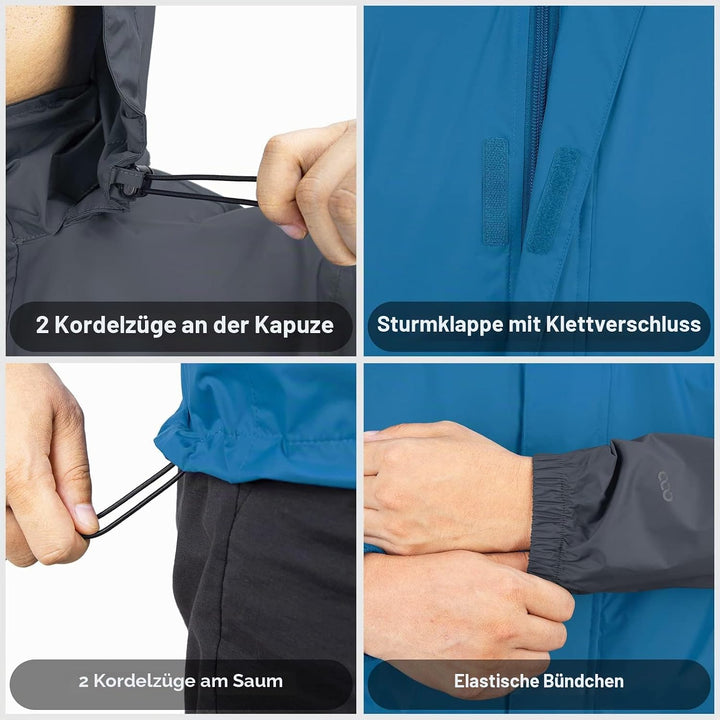 33,000ft Regenjacke Herren Leicht Wasserdicht Faltbare Regenmantel mit Kapuze Fahrrad Rain Windbreak