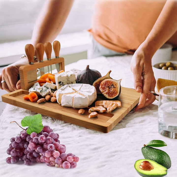Bambus Käsebrett Messer Set Charcuterie Platte und Servierbrett Fleischbrett Holz Servierplatte Einz