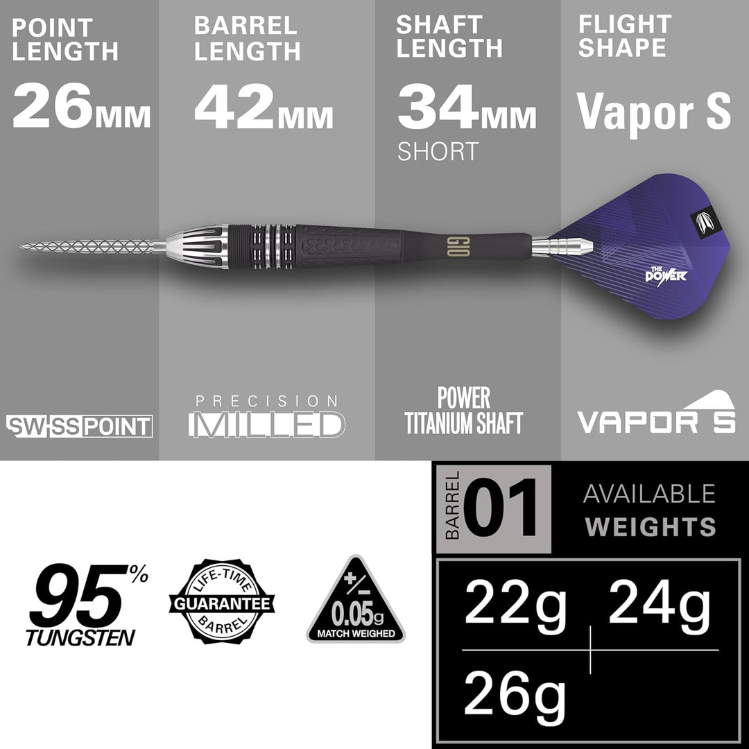 Target Darts Phil Taylor Power 9-Five Gen 10 95% Wolfram Swiss Point Stahlspitze Dart Satz 26 g, 26