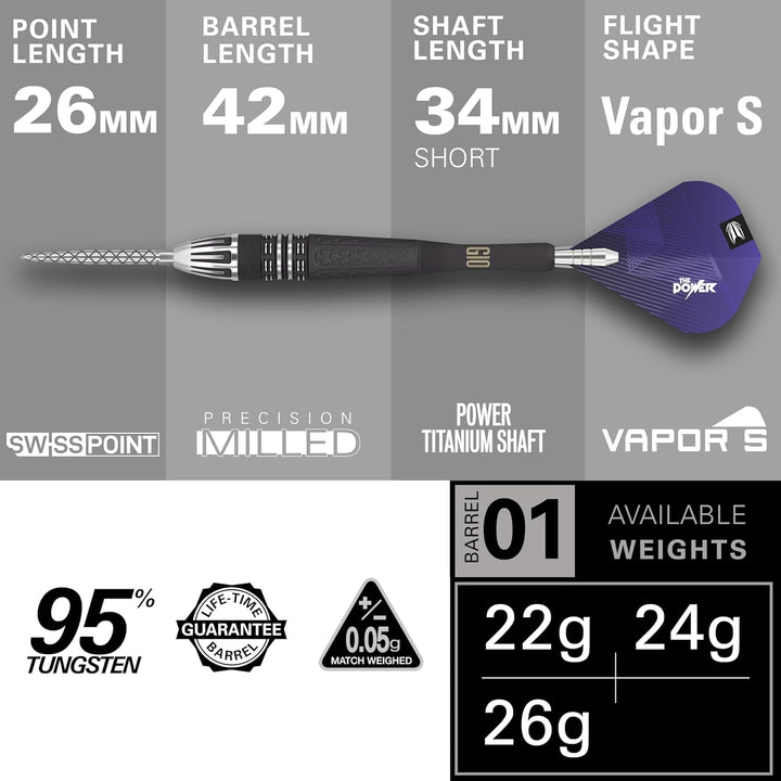 Target Darts Phil Taylor Power 9-Five Gen 10 95% Wolfram Swiss Point Stahlspitze Dart Satz 26 g, 26