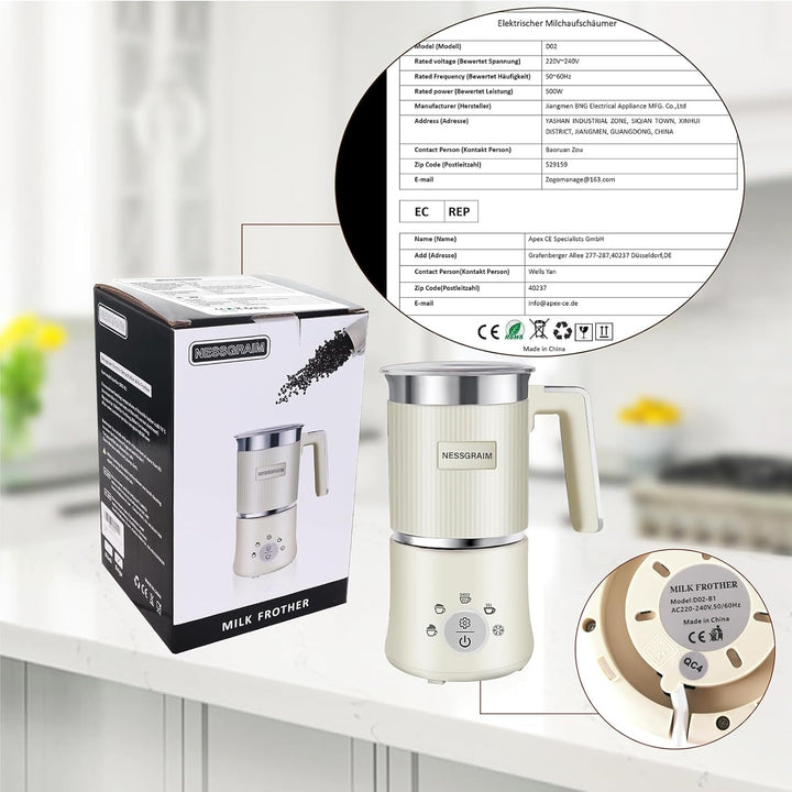 Milchaufschäumer Elektrisch Induktion 5-in-1, Milchschäumer Spülmaschinenfest mit Kakao Funktion für