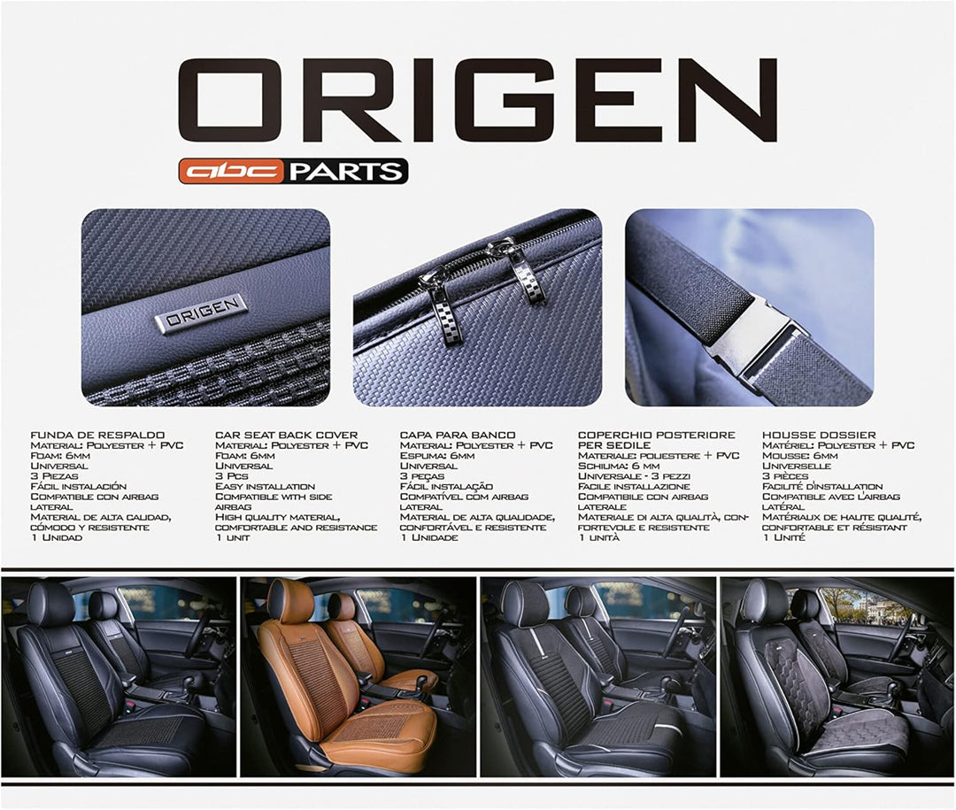 Origen Vordersitzbezug Modell R3 Schwarz mit 6 cm Schaumstoff. Kompatibel mit Seitenairbag. Hergeste
