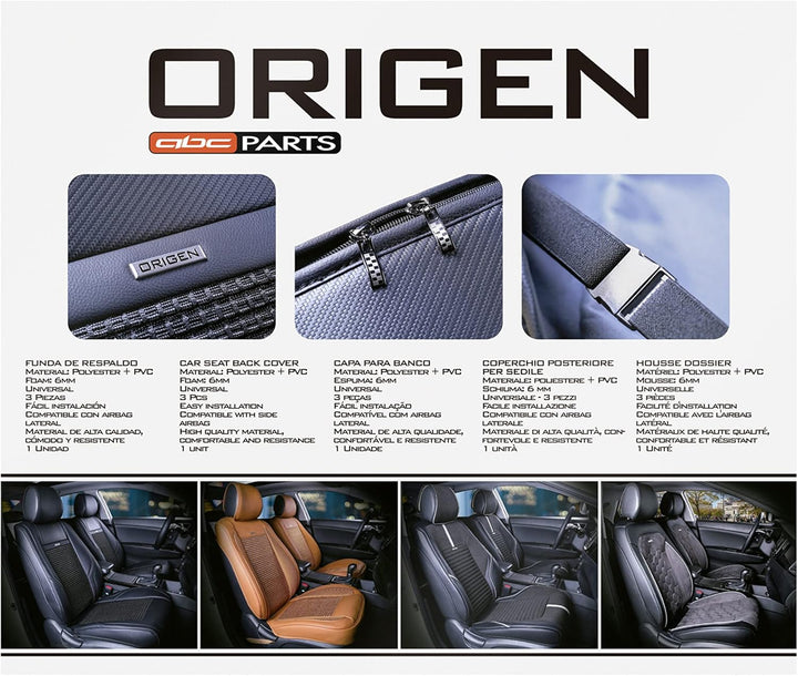 Origen Vordersitzbezug Modell R3 Schwarz mit 6 cm Schaumstoff. Kompatibel mit Seitenairbag. Hergeste
