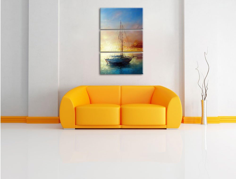Pixxprint Schönes Gemälde eines Bootes als Leinwandbild/Grösse: 3 Teilig (120x80) cm/Wandbild/Kunstd