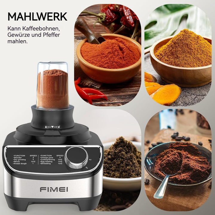 FIMEI Küchenmaschine 1300W, 3 Geschwindigkeiten und Impulsfunktion, 3,5L Zerkleinerer, 1,5L Mixer, M