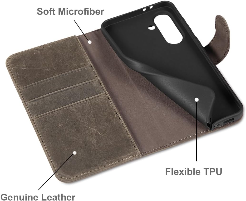 LENSUN Lederhülle für Samsung Galaxy A56, Echtleder Hülle [Echtes Leder][RFID-Schutz Kartenfach][Bri