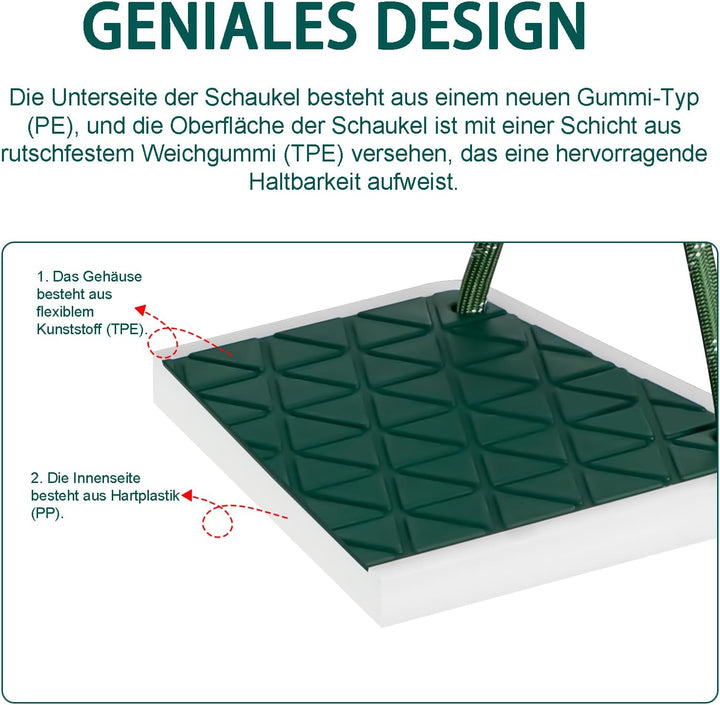 Schaukel Garten, Rutschfester Baumschaukel Verdickter weicher Gummi Schaukelsitz Set mit verstellbar