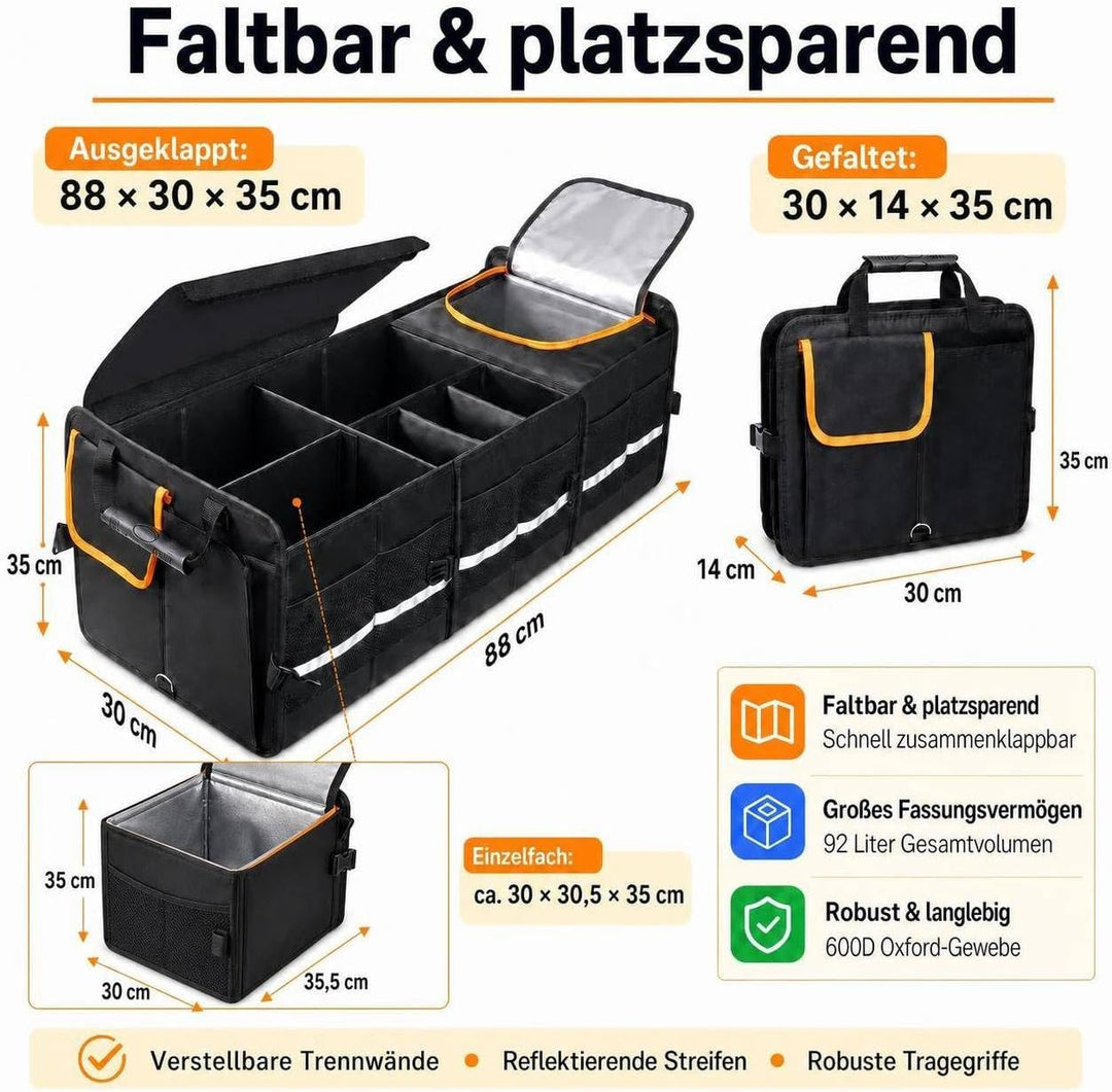 DGSL Kofferraum Organizer mit Deckel &amp; 24L Kühltasche – Extra Grosse 92L Faltbare Auto Aufbewahrungs