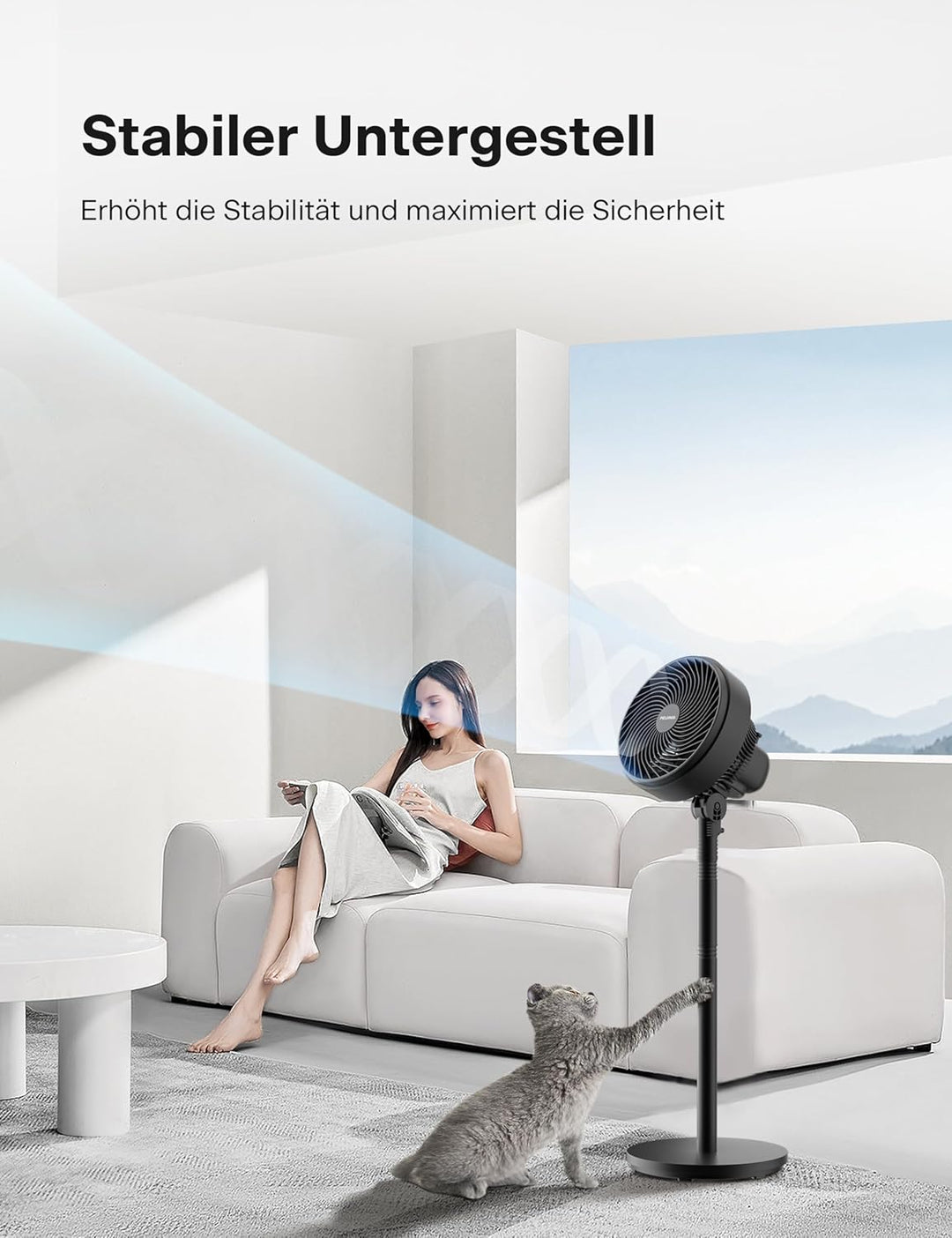 Pelonis 4 fach Höhenverstellbarer Säulenventilator Ultra Leiser Oscillierender Ventilator mit 90° Sc