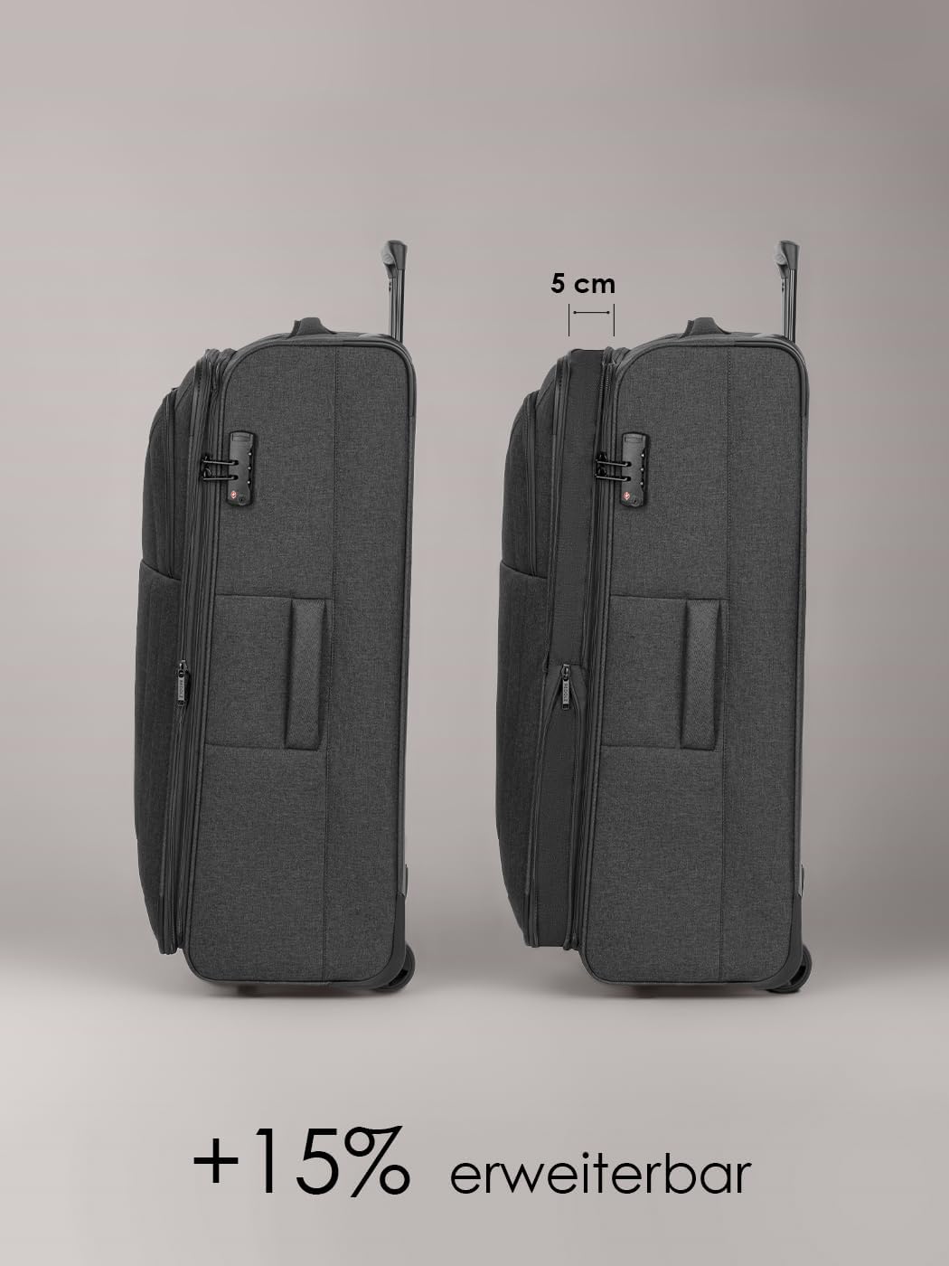 REDOLZ L Check-in Koffer 2-Rollen TSA-Schloss erweiterbar | Weichschale, 78 x 28 x 47 cm, 3,4 kg lei
