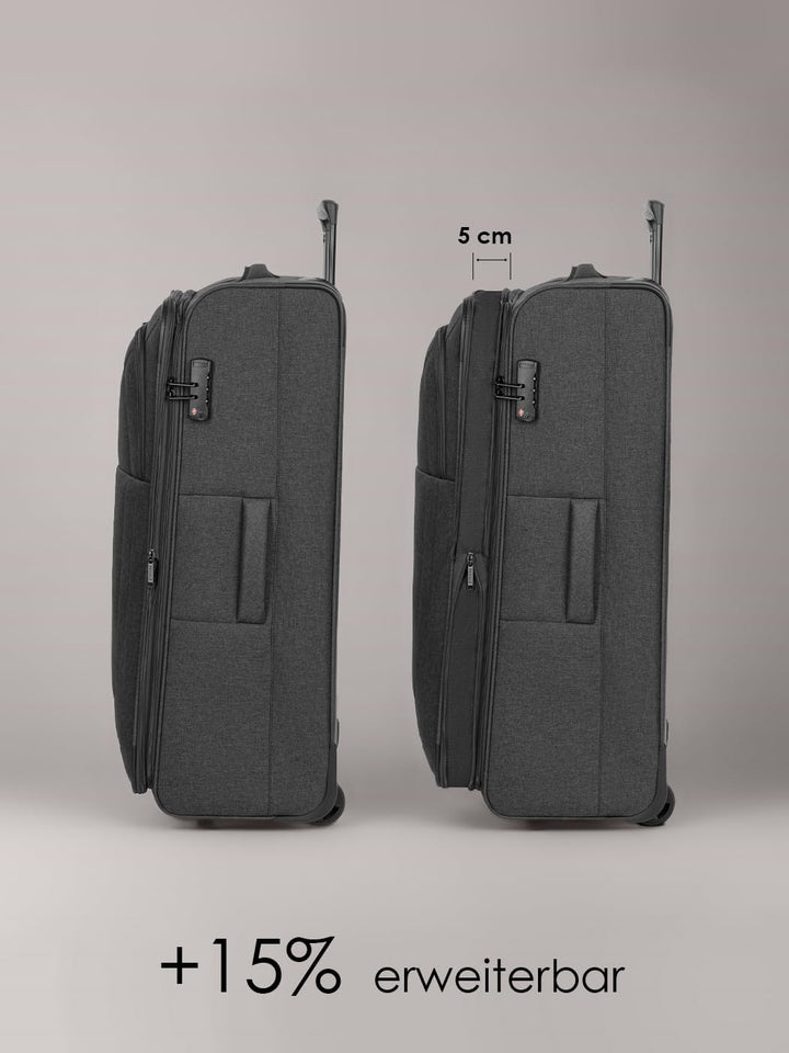 REDOLZ L Check-in Koffer 2-Rollen TSA-Schloss erweiterbar | Weichschale, 78 x 28 x 47 cm, 3,4 kg lei
