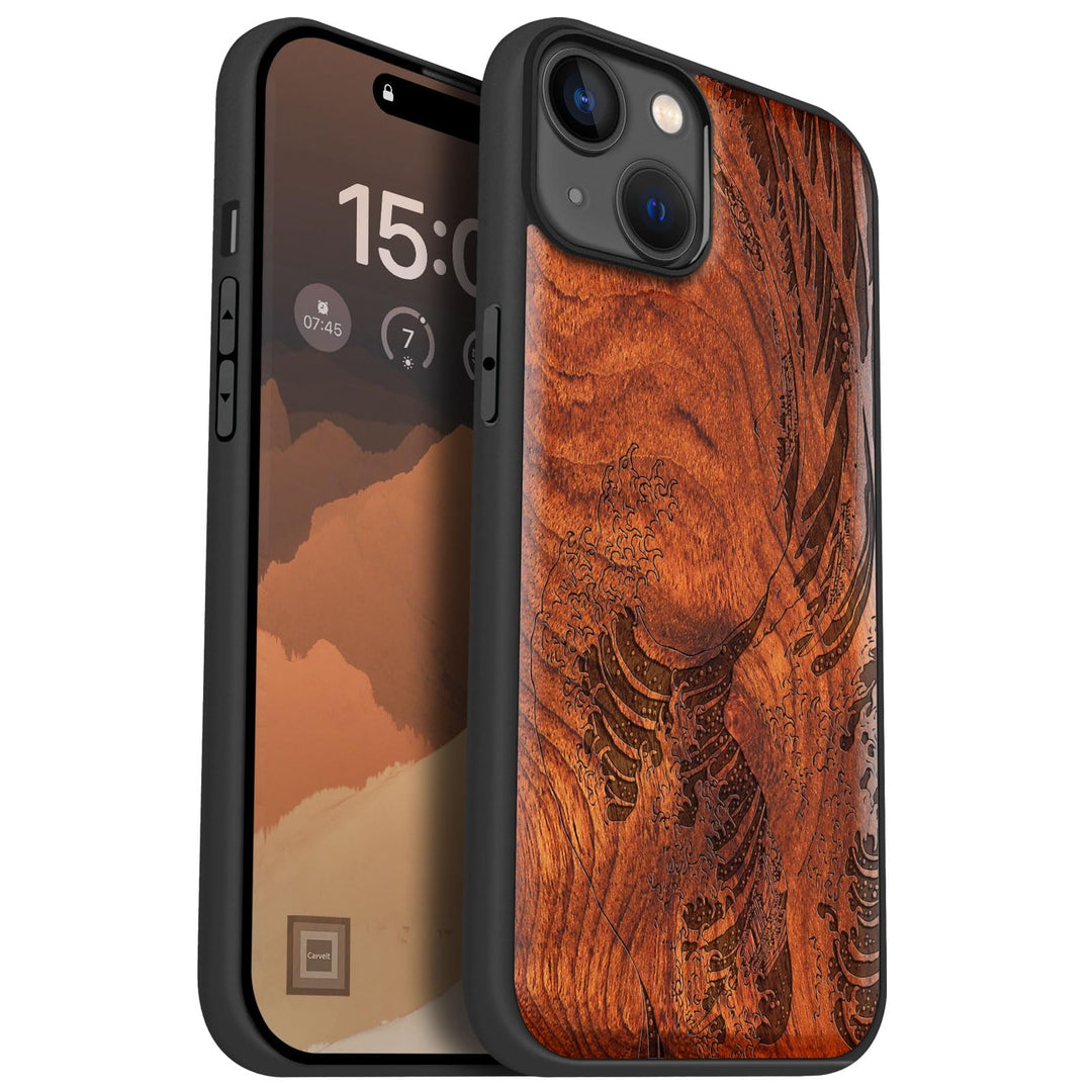 Carveit Handyhülle für iPhone 15 Plus Cover Kompatibel mit Magsafe [Holz und TPU Silikon Hybrid hüll