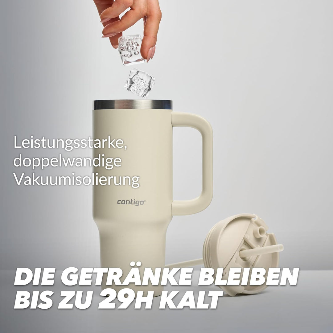 Contigo Tumbler | Thermosflasche mit Henkel und Strohhalm | 880 ml