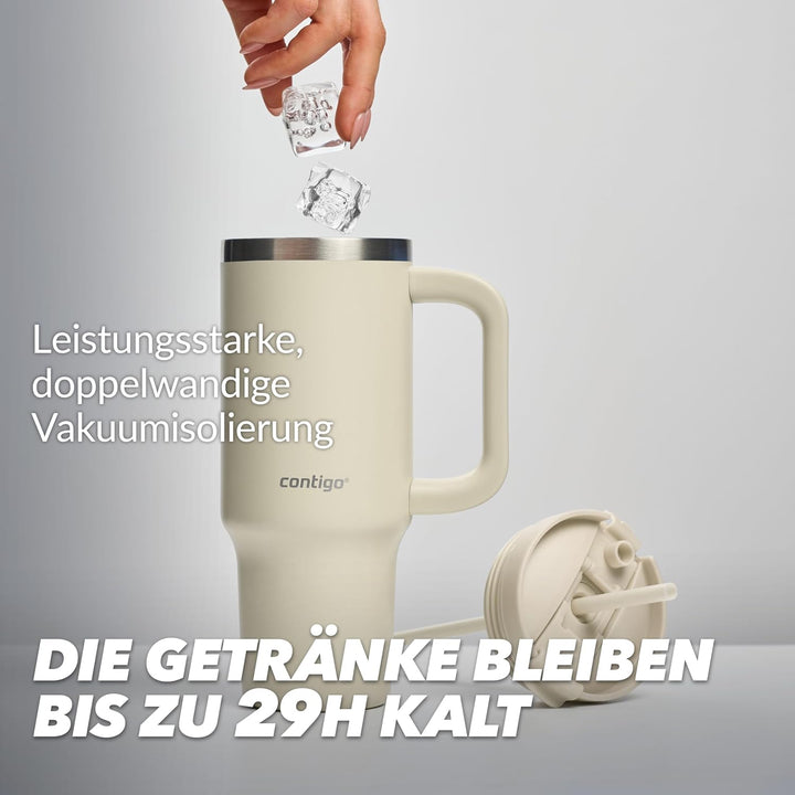 Contigo Tumbler | Thermosflasche mit Henkel und Strohhalm | 880 ml