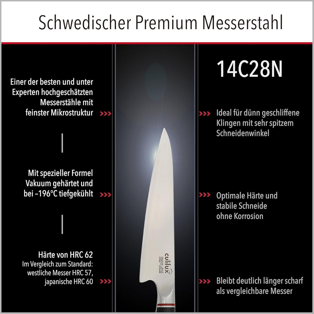 culilux® Kobe N63 Petty Messer 13 cm Gemüsemesser aus 14C28N Premium Schweden-Stahl 62 HRC ergonomis