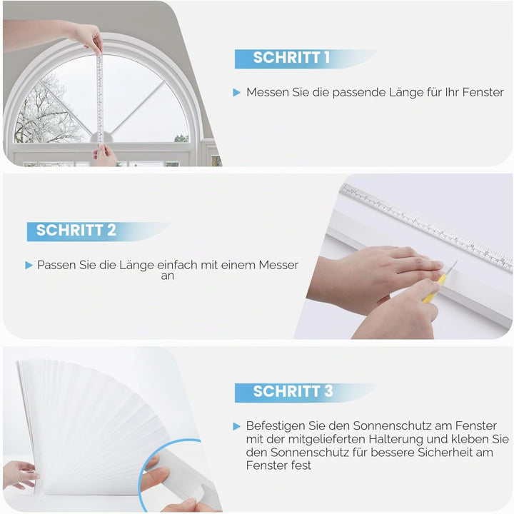 Bogenfenster-Plissee-Jalousien für halbrunde Bogenfenster, einfach zu schneiden und zu installieren,