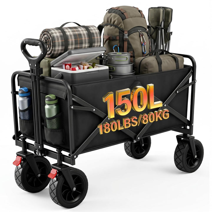 Palawano Bollerwagen Faltbar 150L – Transportwagen mit Rollen, Schwerlast Campingwagen für Festival,