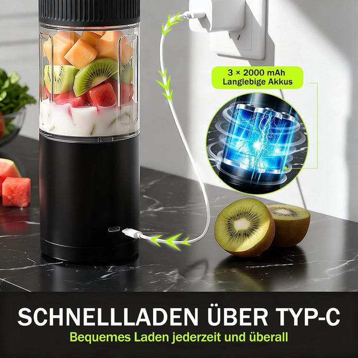 Tragbarer Mixer,600ml wiederaufladbar zerkleinert Eis&Obst,Kompakt | Mixbecher & auslaufsicherer Dec