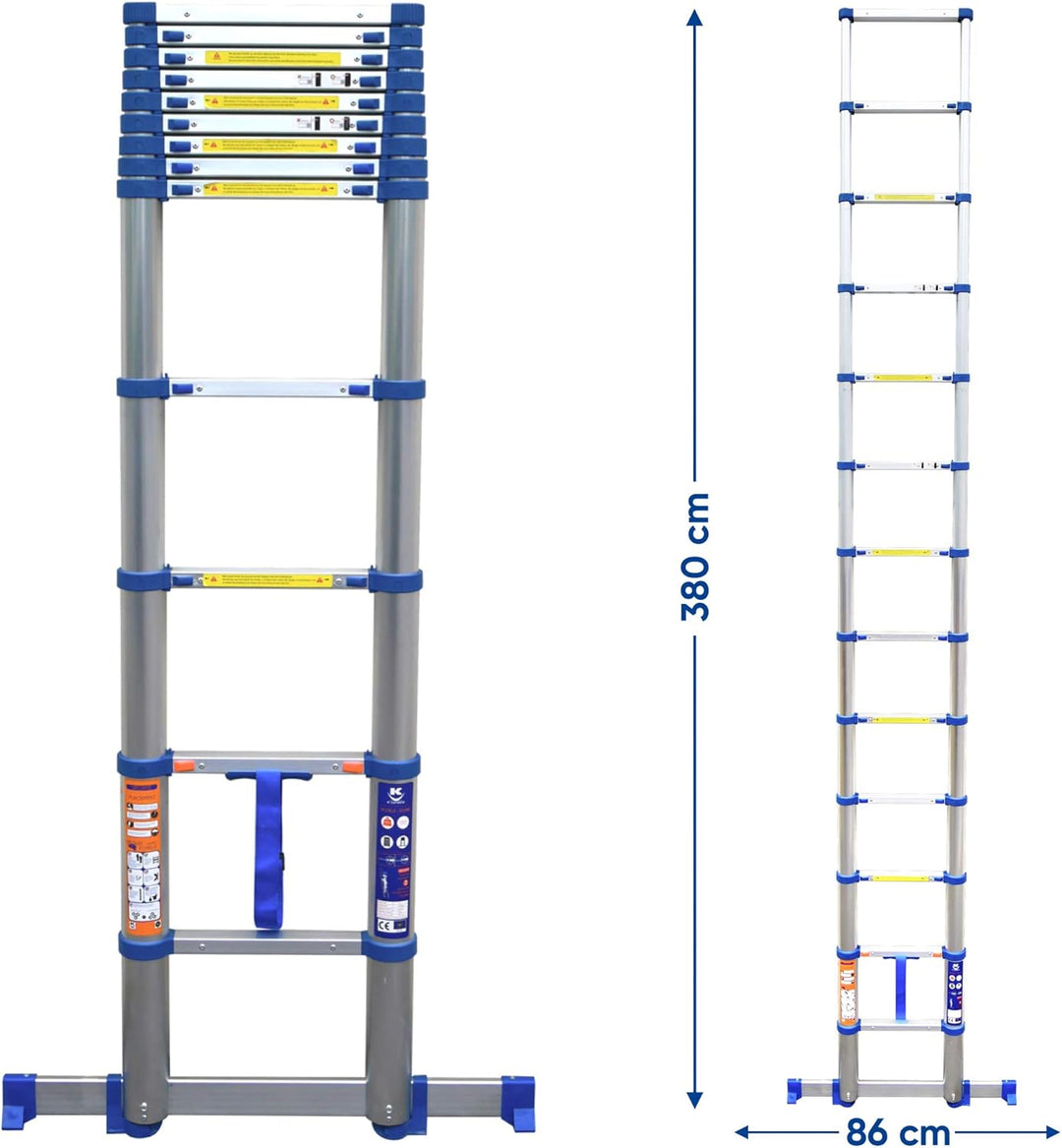 K•LUTECH - Teleskopleiter, Klappleiter Einziehbare Leiter, Hergestellt aus Aluminium in Profiqualitä