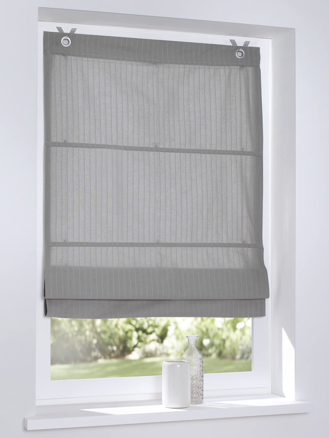 Raffrollo Ösenrollo Verlock gestreift Blickdicht grau Breite 120 x Höhe 140 cm 120 x 140 cm Grau, 12