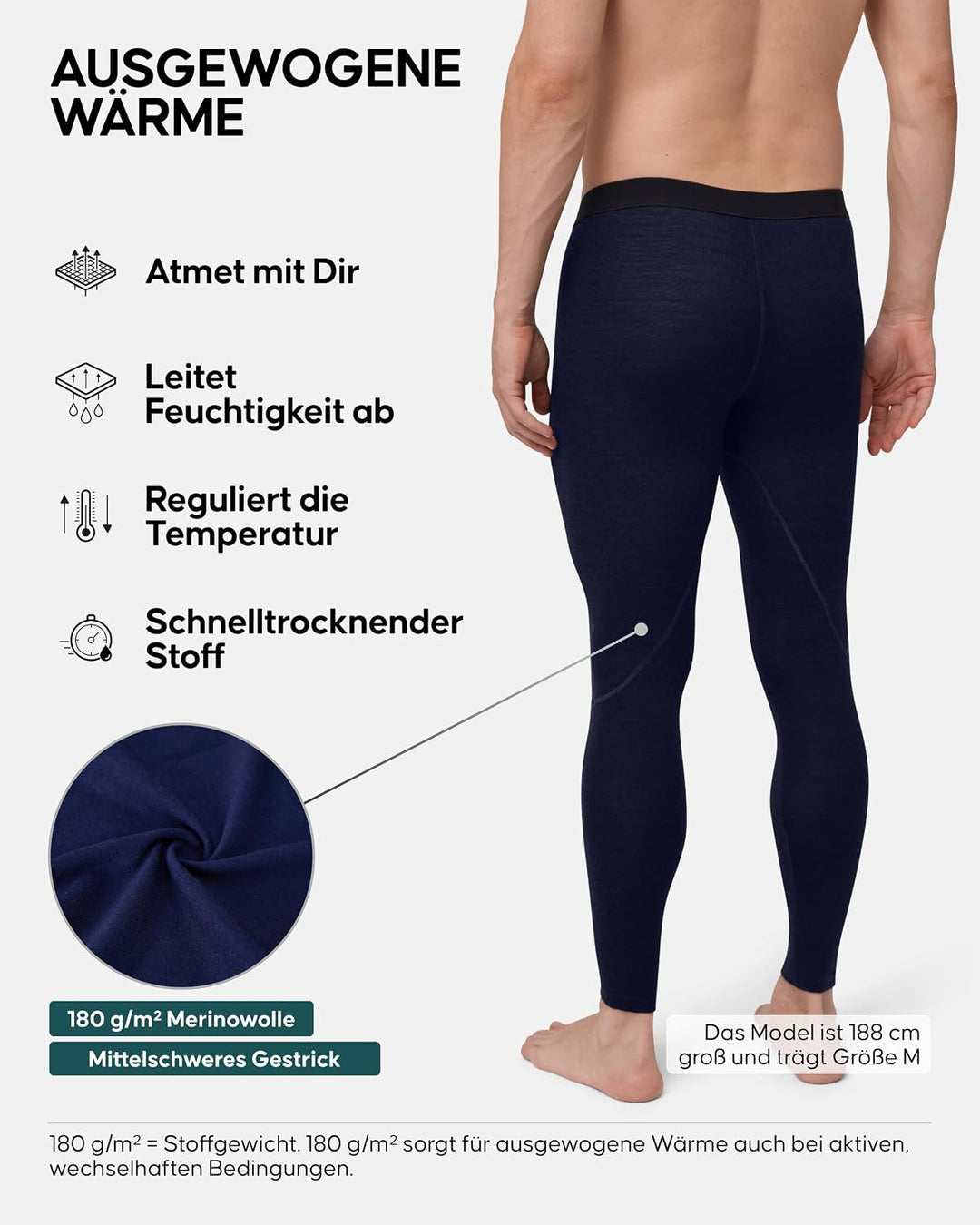 DANISH ENDURANCE Merino Funktionshose, Premium Thermo-Unterwäsche, Lange Unterhose, Temperaturreguli