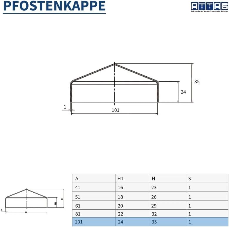 Pfostenkappen 10x10 cm (5 Stück) ATTAS inkl. Schrauben aus Metall für Holzpfosten &amp; Metallpfosten 10