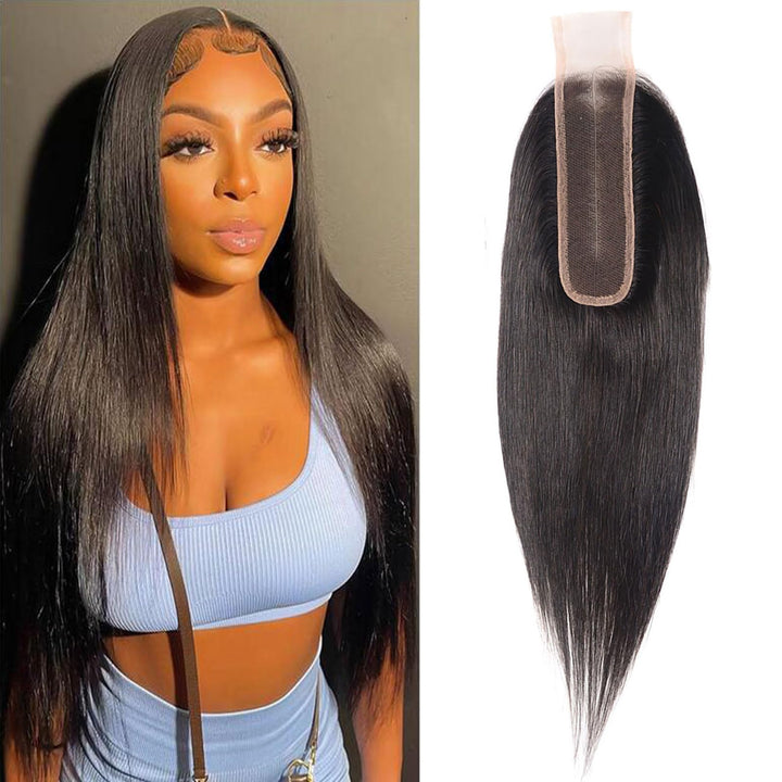 Huarisi 2x6 Closure Human Hair 12 Inch Brazilian Virgin Straight Free Part Closure with Baby Hair Sw
