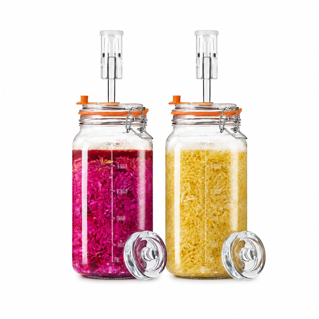 Fermentierglas 2 L – Quadratisches Glas-Fermentierset mit Gewicht für Sauerkraut, Hot Sauce, Met, Ci