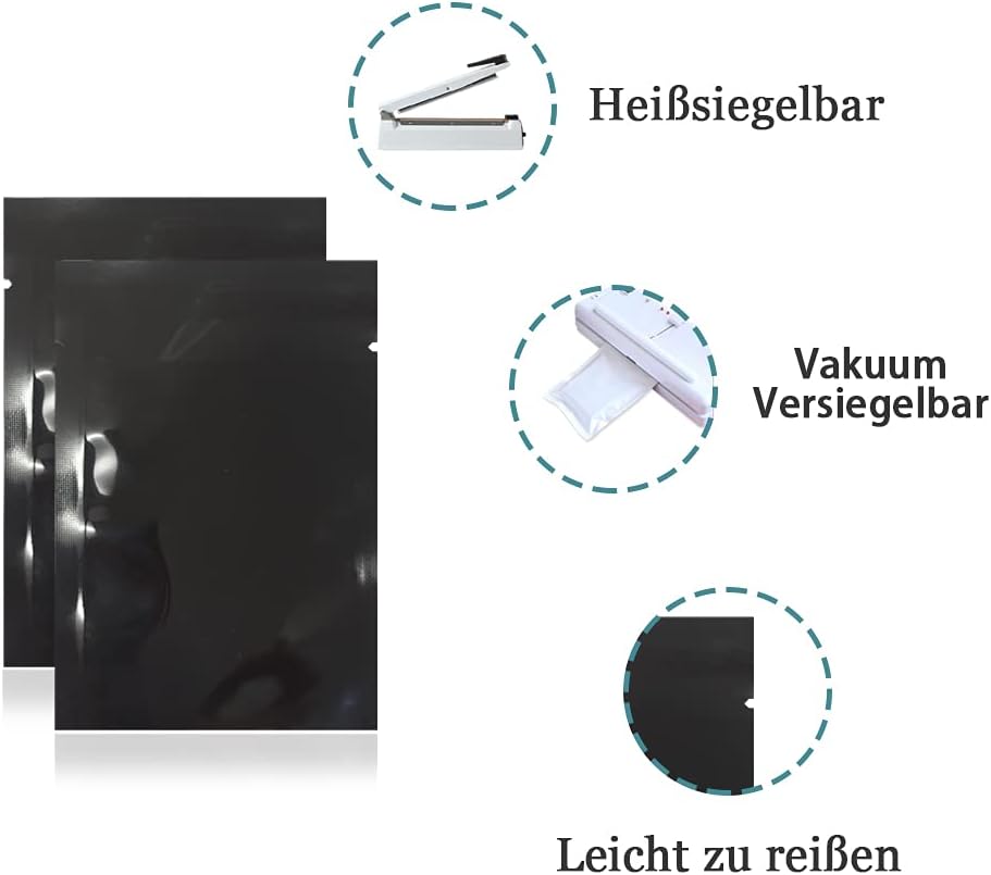 WACCOMT Pack 200 Stück Farbig Mylar Folie Obere Öffnung Versiegelbare Beutel Vakuum Heisssiegelbeute
