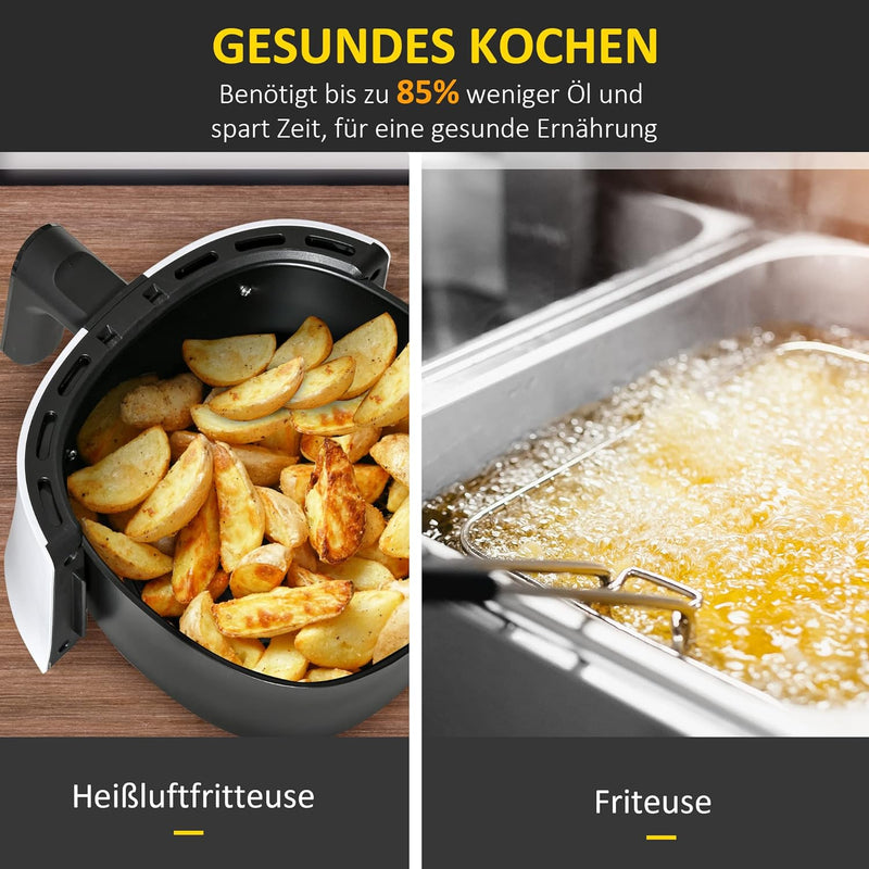 HOMCOM Heissluftfritteuse 2,5 L 1300W mit 7 Menüs Antihaftbeschichteter Korb für gesundes ölfreies f