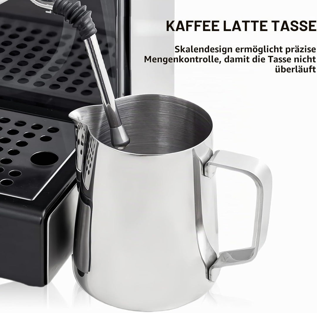 Milchkännchen Edelstahl, 2 Stück Milchschaumkännchen 350ml und 600ml, Milchkanne Edelstahl, Silber M