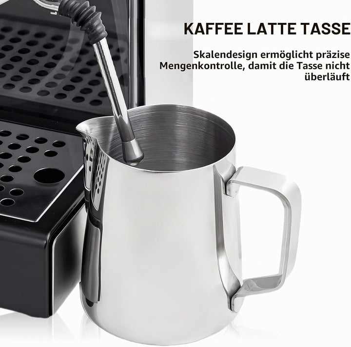 Milchkännchen Edelstahl, 2 Stück Milchschaumkännchen 350ml und 600ml, Milchkanne Edelstahl, Silber M