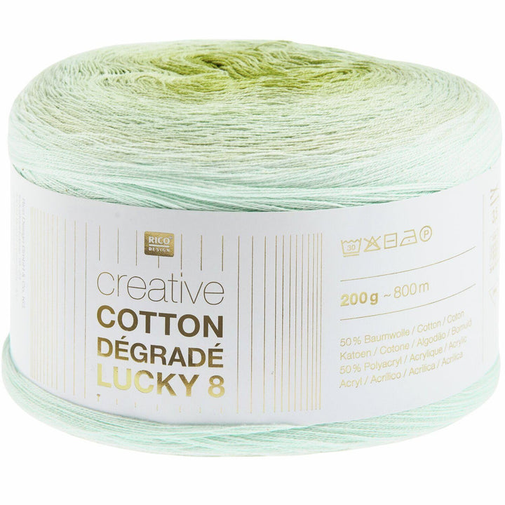 Rico Design Creative Cotton Dégradé Lucky 8 - Wolle zum Stricken und Häkeln - 200g, 800m (Aloe - 027