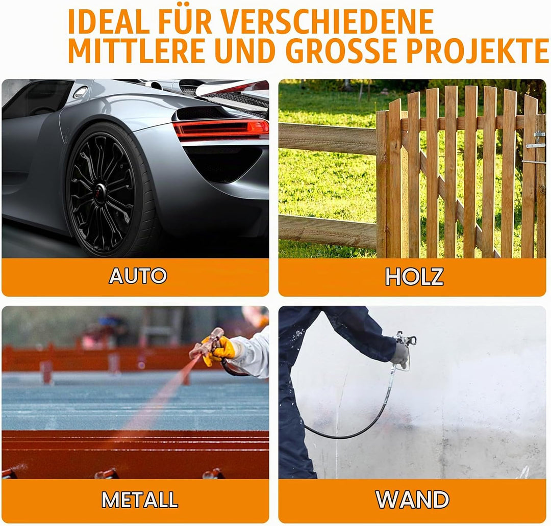 MAXXT Airless-Farbspritzgerät | 226 bar Hochdruck | 1200W | Max. Durchfluss 1,6 l/min | 7,5 m Hochdr