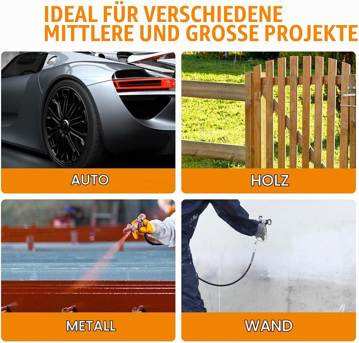 MAXXT Airless-Farbspritzgerät | 226 bar Hochdruck | 1200W | Max. Durchfluss 1,6 l/min | 7,5 m Hochdr