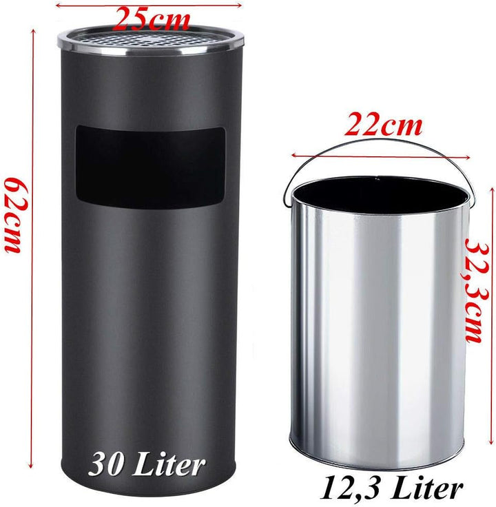 30L Standaschenbecher mit Aschenbecher für draussen Mülleimer Abfalleimer mit Inneneimer aus Edelsta