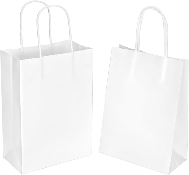 QWORK® 60 Stück Weisse Geschenktüten aus Papier mit Griffen, kraftpapier tüten, 15 x 8 x 21 cm, für