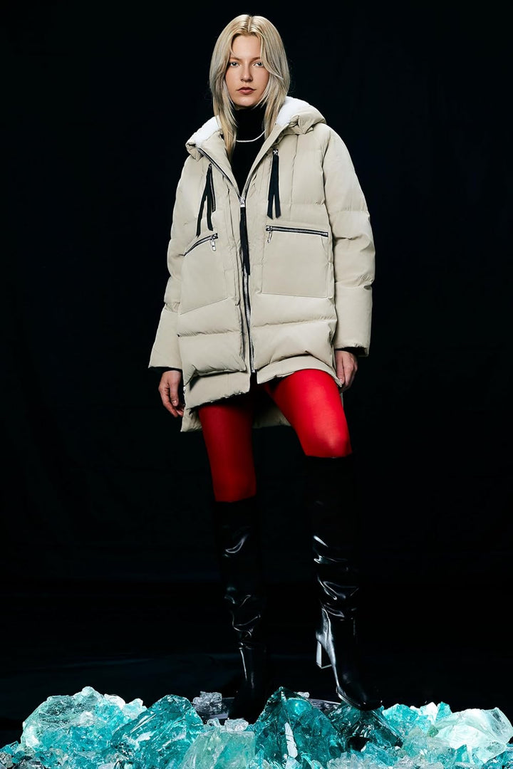 Orolay Winterjacke Damen Verdickte Warme Outdoor Daunenjacke für Damen mit Kapuze, S Beige