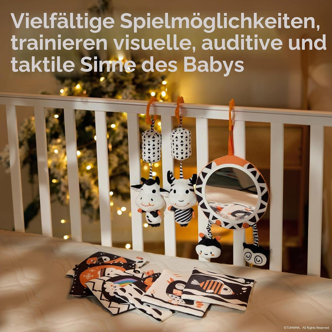 TUMAMA Kontrast Schwarz Weiss Baby Kinderwagen Spielzeug ab 0 2 3 4 6 8 9 Monate, 4pcs Kontrastbuch