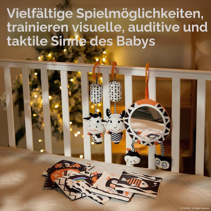 TUMAMA Kontrast Schwarz Weiss Baby Kinderwagen Spielzeug ab 0 2 3 4 6 8 9 Monate, 4pcs Kontrastbuch