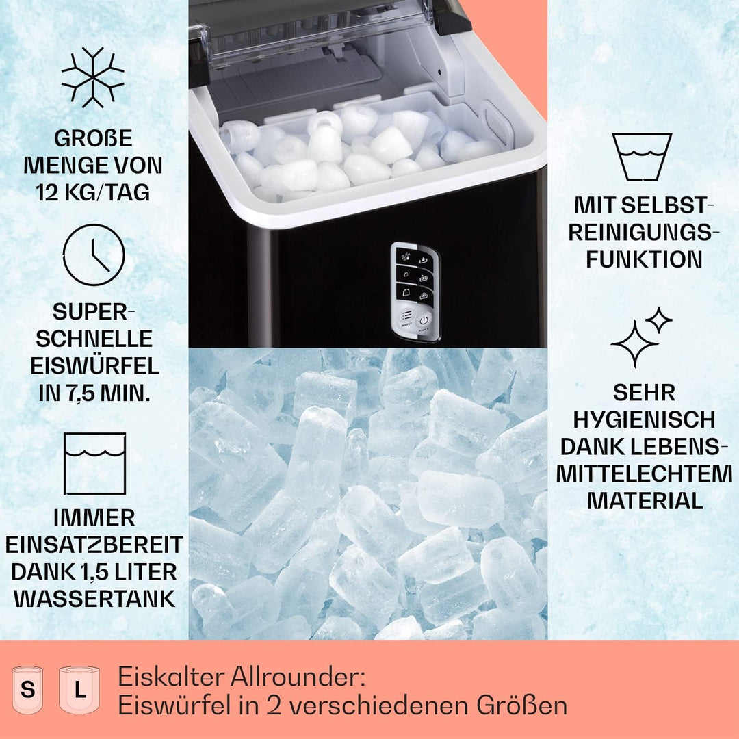 Klarstein Eiswürfelmaschine Klein, Schneller Ice Cube Maker, Eiswürfelbereiter Selbstreinigend, Eisw