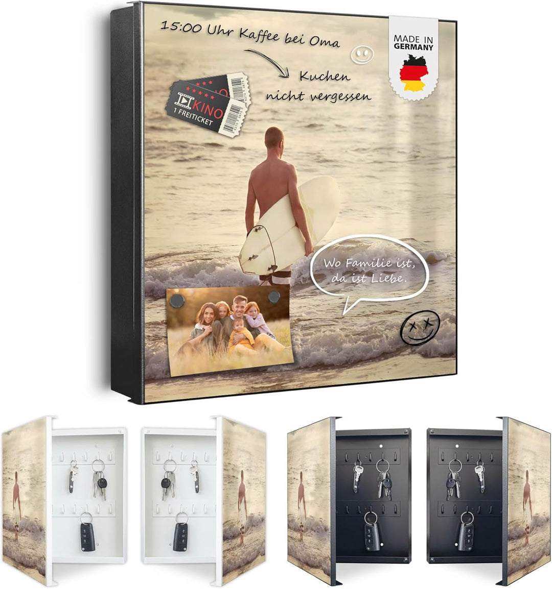 banjado Grosser Schlüsselkasten Glas - Schlüsselbox 30x30cm mit 50 Haken - Schlüsselkasten modern fü