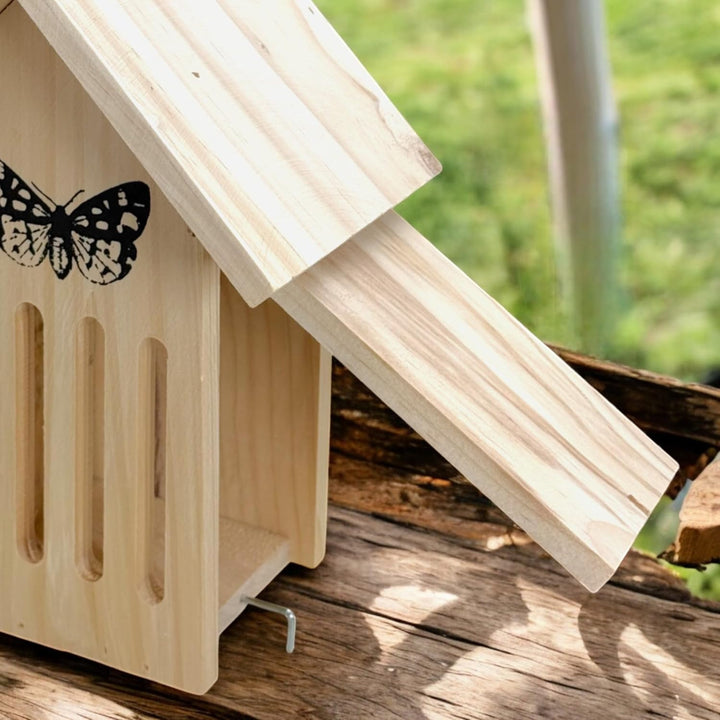 MIJOMA Schmetterlingshaus aus Holz – Wetterfestes Insektenhotel für Schmetterlinge – Schutz vor Fres
