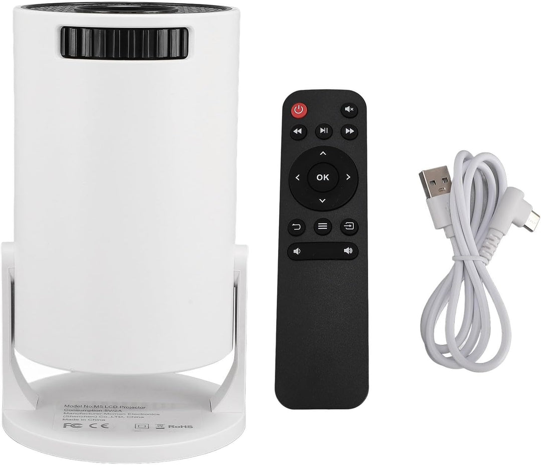 Klein Projektor mit WLAN und Bluetooth, um 270° Drehbarer Tragbarer 1080P-Projektor, 150-Zoll-Smart-