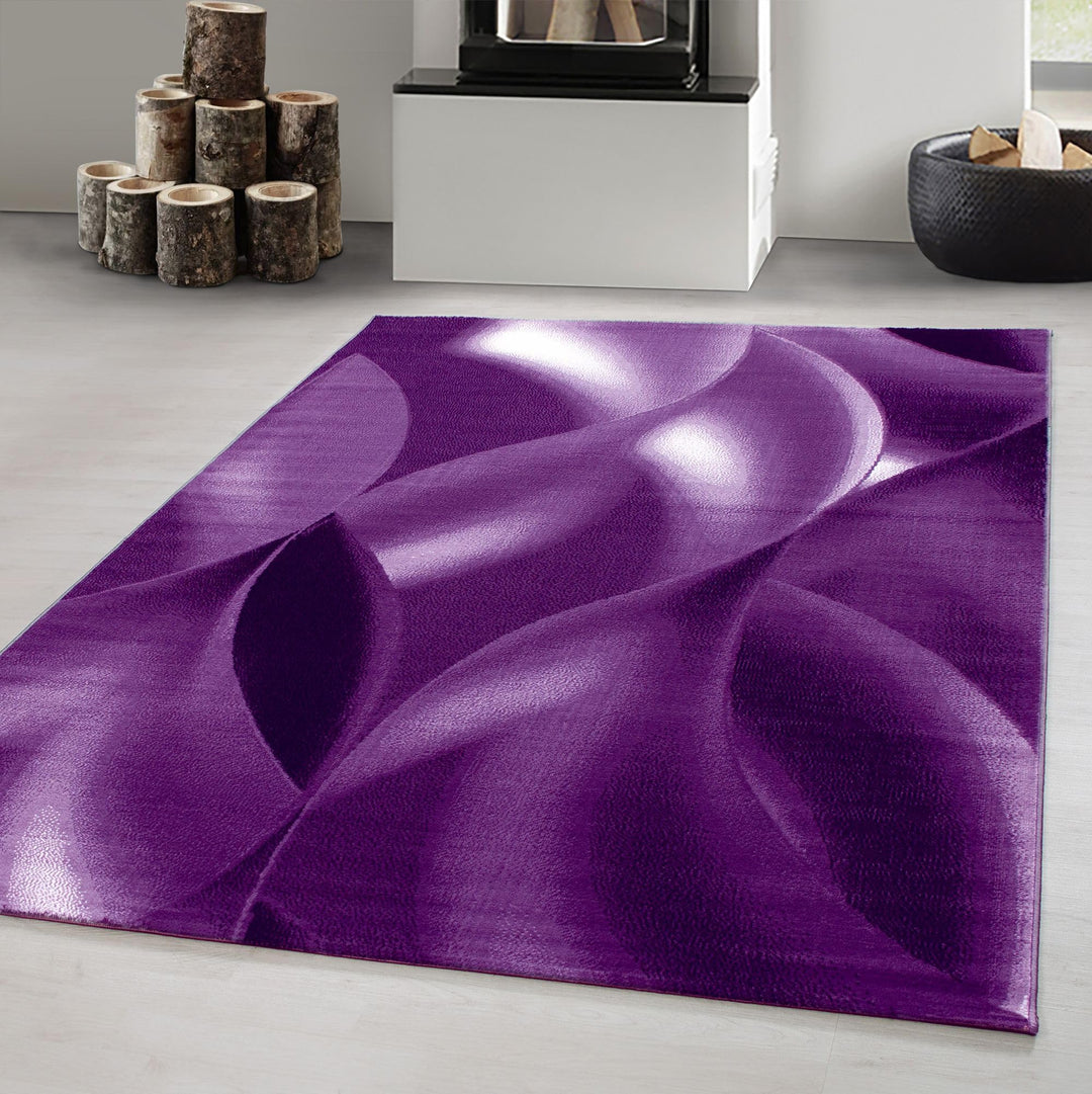 Carpetsale24 Teppich Wohnzimmer Abstrakten Wellen Mustern Lila Meliert 240 x 340 cm - Kurzflor Teppi