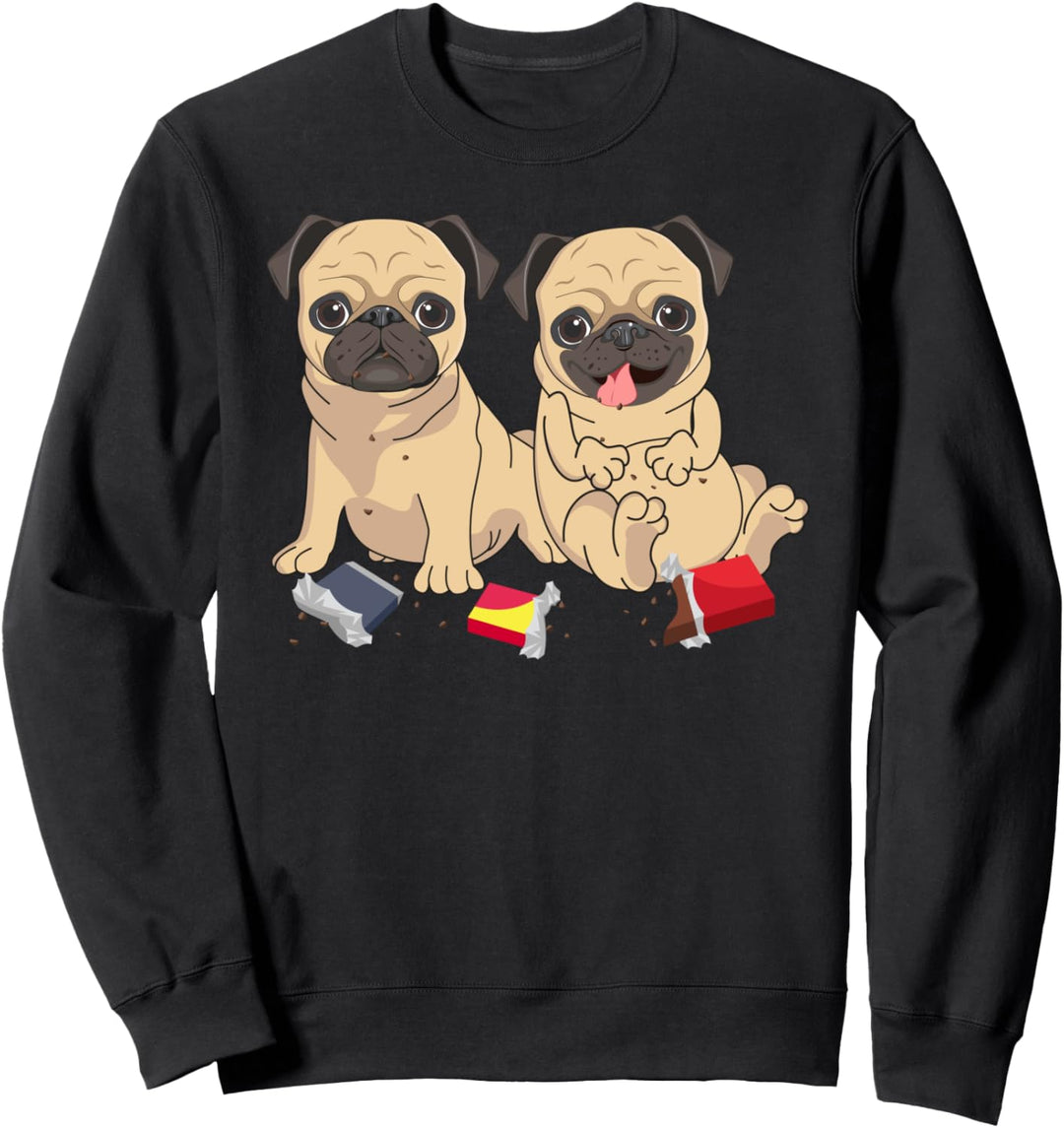 Lustiger Mops Hund Welpe isst die Schokolade, Geschenk Sweatshirt