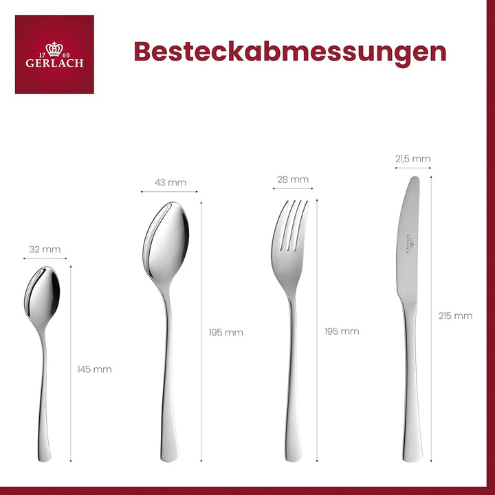 Gerlach Tunea Besteck-Set Für 6 Personen Spülmaschinenfest Essbesteck aus Edelstahl Elegantes Bestec