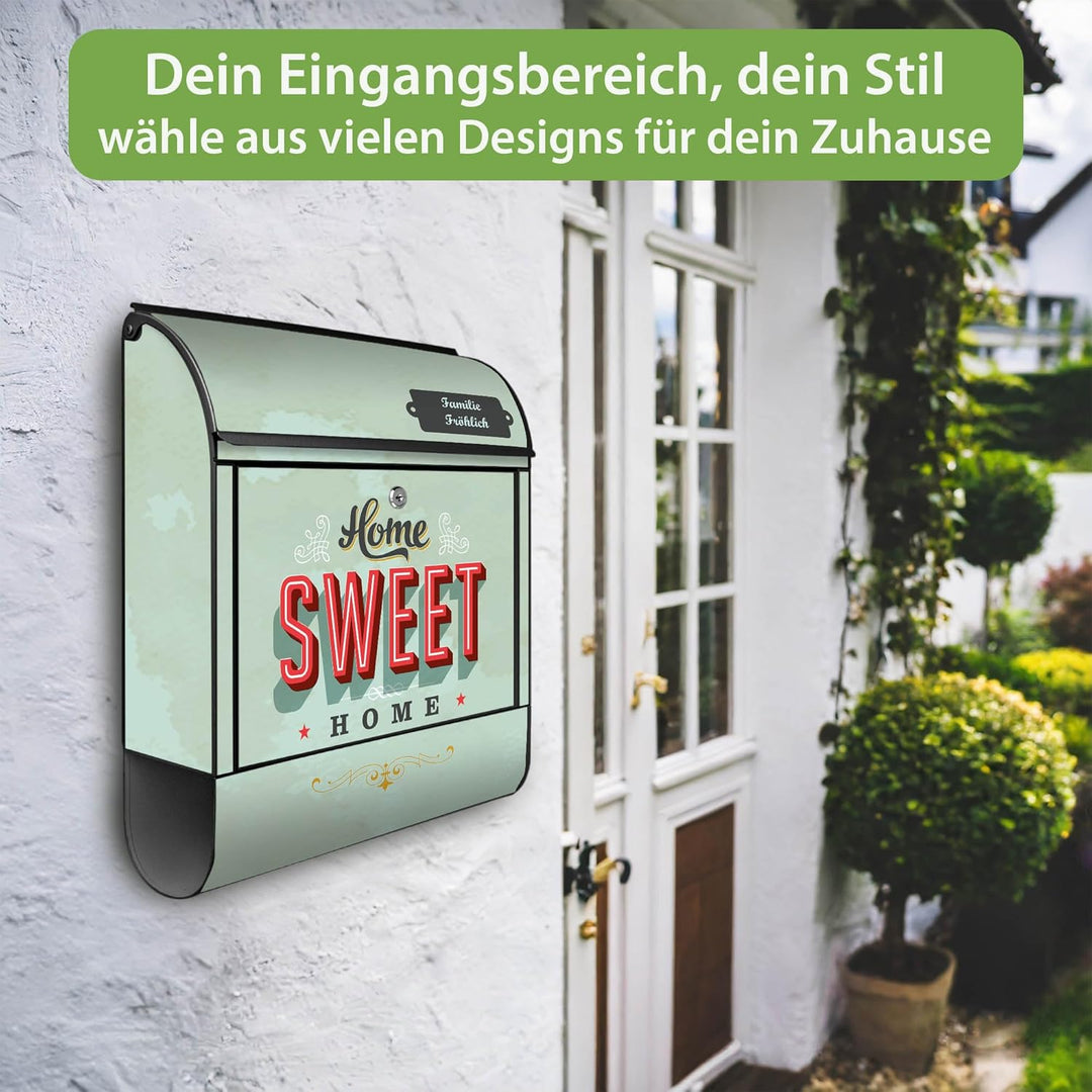 banjado® Design Briefkasten personalisiert Motiv Home Sweet Home 39x47x14cm & 2 Schlüssel - Briefkas