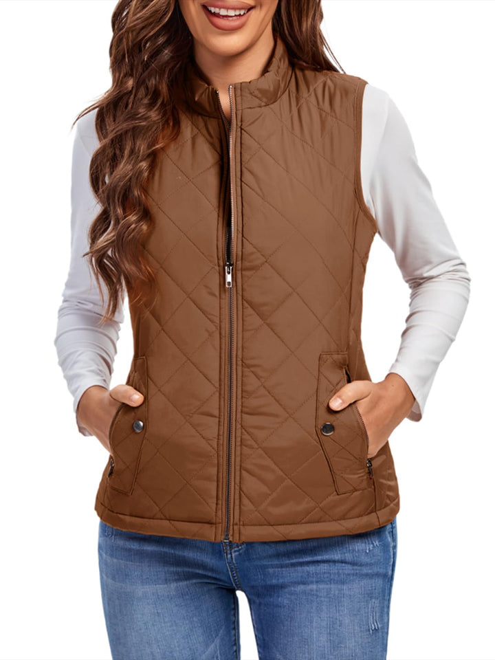 fuinloth Damen Weste mit Stehkragen Westen Steppweste Leicht Ärmellos Jacke mit Reissverschluss Tasc