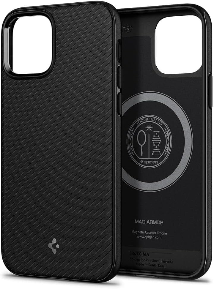 Spigen Mag Armor Hülle Kompatibel mit iPhone 12 Pro und Kompatibel mit iPhone 12 -Matte Black Matt B